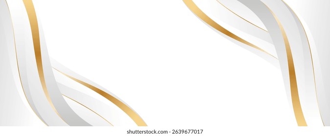 Elegant white and gray luxury wave background with gold accents. Abstract modern banner design for websites, headers, sale templates, business ads, awards, events, and more