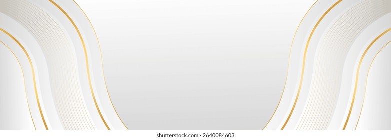 Elegant white and gray luxury wave background with gold accents. Abstract modern banner design for websites, headers, sale templates, business ads, awards, events, and more