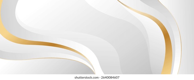 Elegant white and gray luxury wave background with gold accents. Abstract modern banner design for websites, headers, sale templates, business ads, awards, events, and more