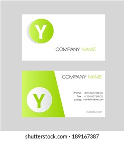 Elegant white and green business card letter Y two sides vector illustration