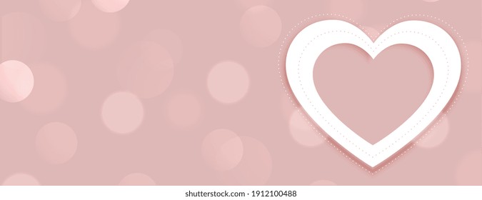 elegant white heart on bokeh banner with text space