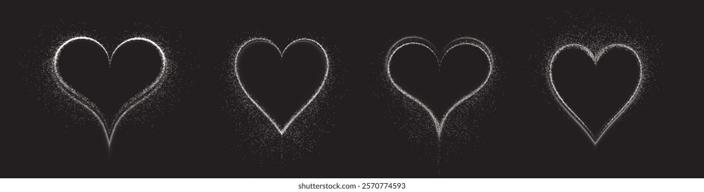 Elegant white heart outline with sparkling light effects on a transparent background. Perfect for romantic designs, holiday cards, banners, and love-themed projects