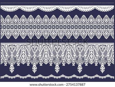 Elegant white lace borders and frame elements on dark background