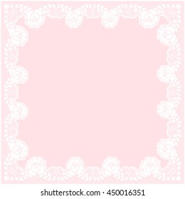 Elegant white lace frame on a pink background