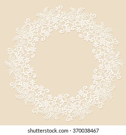 Elegant White Lace Frame With Shadow On A Beige Background