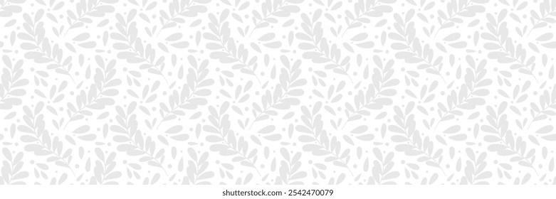 Elegant white leaf banner, vector background, seamless repeating pattern, horizontal cover design