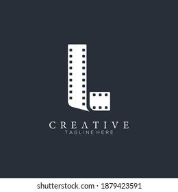 Elegant white letter L logo for strip film vector illustration and black background