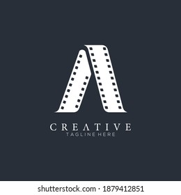 Elegant white letter A logo for strip film vector illustration and black background