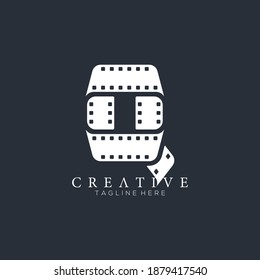 Elegant white letter Q logo for strip film vector illustration and black background