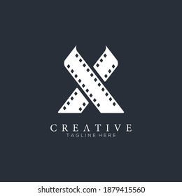 Elegant white letter X logo for strip film vector illustration and black background