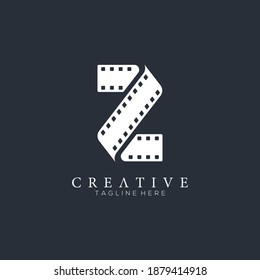Elegant white letter Z logo for strip film vector illustration and black background