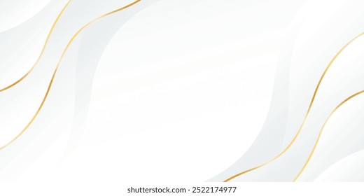 Fundo de luxo branco elegante. Papel de parede dinâmico onda abstrata com linhas de ouro. Plano de fundo do banner do modelo para vendas, negócios, anúncios, eventos, Web e páginas