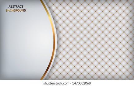Elegant white luxury background. White leather textured with gold metal details. Modern vector design template.