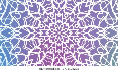Elegant white mandala pattern animation on a gradient background, seamless loop, vibrant style, Abstracts Twirls Kaleidoscope A, royalty free stock.