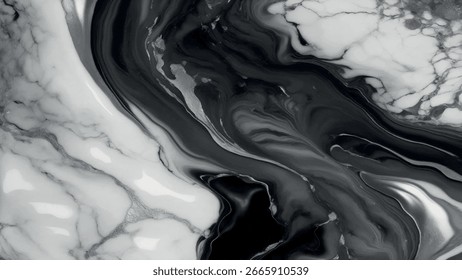 Elegante textura de mármol blanco con sutiles venas negras: panorama Horizontal sin fisuras con lujosos remolinos líquidos, partículas blancas y sofisticado patrón de piedra natural para un diseño interior moderno