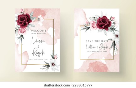 elegant white and maroon rose floral frame watercolor invitation card template