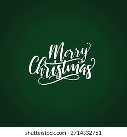 Elegant white Merry Christmas script calligraphy lettering on a rich, deep emerald green background.