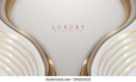 Elegant white overlap brown shade background with line golden elements. Realistic luxury paper cut style 3d modern concept. vector illustration for design.