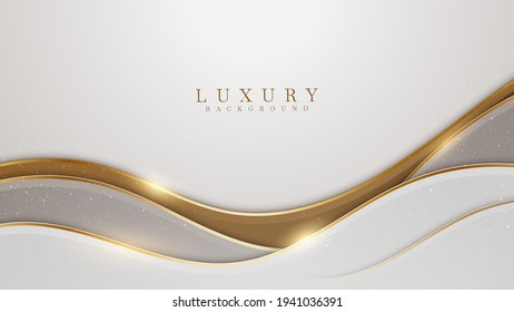 Elegant white overlap brown shade background with line golden elements. Realistic luxury paper cut style 3d modern concept. vector illustration for design. - Shutterstock ID 1941036391