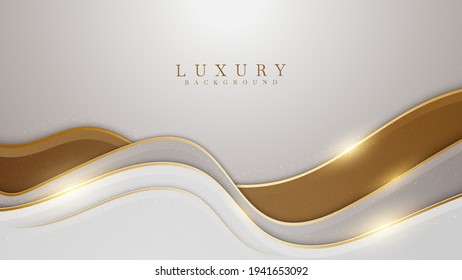 Elegant white overlap brown shade background with line golden elements. Realistic luxury paper cut style 3d modern concept. vector illustration for design.