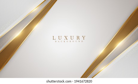 Elegant white overlap brown shade background with line golden elements. Realistic luxury paper cut style 3d modern concept. vector illustration for design.