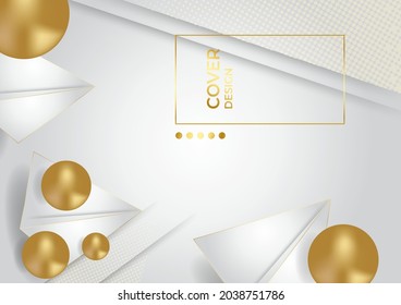 Elegant white overlap brown shade background with line golden elements. Realistic luxury paper cut style 3d modern concept. vector illustration for design.