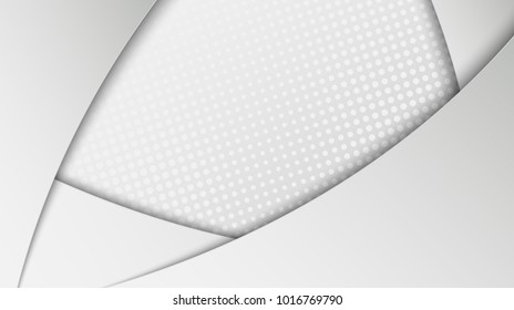 Elegant white paper cut background with place for text. Modern vector backdrop with curved paper layers over dotted halftone pattern for your brochure, banner, flyer or poster design