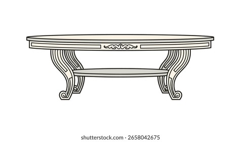 Elegant white rectangular coffee table with intricate carved detailing and supportive shelf