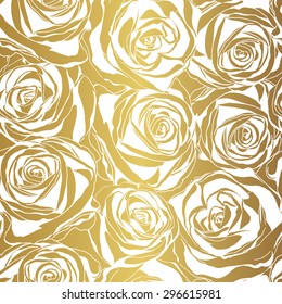 Elegant white rose pattern on gold background. Vector illustration. 