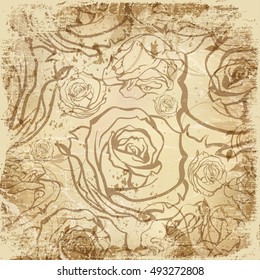 Elegant white rose pattern on gold background. Vector illustration.