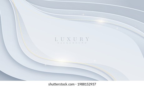 Elegant white shade background with line golden elements. Realistic luxury paper cut style 3d modern concept. vector illustration for design.