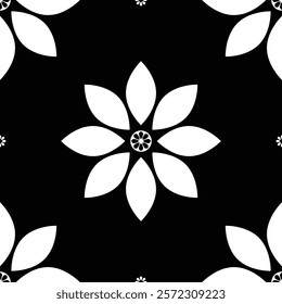 Elegant white simple floral design pattern on dark background. Perfect for backgrounds, textiles, and design projects.