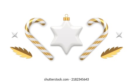 Elegante juguete blanco de seis estrellas de la estrella de la Navidad con postre dulce de caña vacaciones adorno adorno realistas Icono Icono Icono Icono Icono Icono Icono Icono Icono Ilustración. Fiestas románticas elementos de navidad joyas de la víspera de diciembre