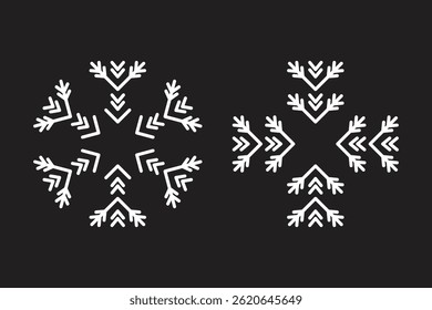 Elegante weiße Schneeflocken-Muster auf schwarzem Hintergrund.