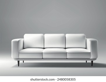 Elegant, white sofa featuring comfortable cushions set against a gray backdrop