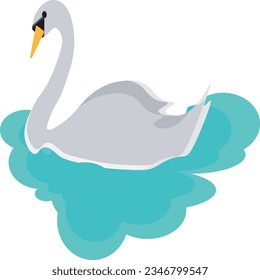 Elegant white swan gracefully gliding on tranquil water. Serenity and beauty of nature in a captivating illustration