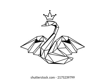 An Elegant White Swan Princess Wearing A Crown. Simple Design
