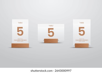 Elegant White Table Number 5 Card Mockup with Wooden Stand 
