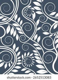 Elegant White Vines on Navy Blue Background