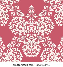 Elegant white vintage ornament on a pink background seamless pattern. Islamic ornament decorative texture. Pink, white color. Islamic ornament decorative texture. Pink, white color. 