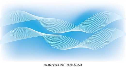 Elegant white wave lines drift across a blue gradient, creating a modern and tranquil digital landscape of motion and balance, Modern Bacground.
