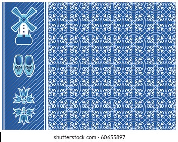 Elegant white-blue pattern and icons in dutch style. All objects are in separate layers.