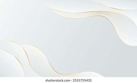 Elegant white-gray luxury background. Abstract wave dynamic wallpaper with gold lines. Template banner background for sales, business, ads, events, web, and pages