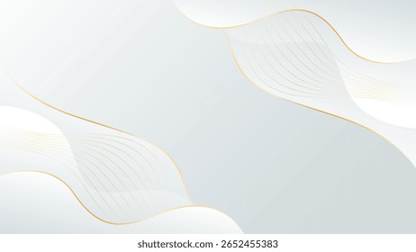 Elegant white-gray luxury background. Abstract wave dynamic wallpaper with gold lines. Template banner background for sales, business, ads, events, web, and pages
