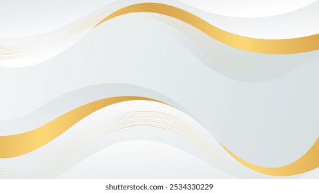 Elegant white-gray luxury wave background with gold lines. Abstract modern wallpapers. Suitable for templates, banners, sales, ads, events, awards, web, pages, and others