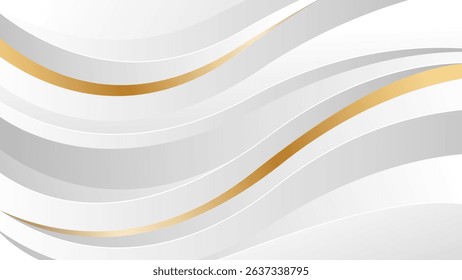 Elegant white-gray luxury wave background with gold lines. Abstract modern wallpaper. Suitable for templates, banners, covers, sales, events, awards, websites, pages and more