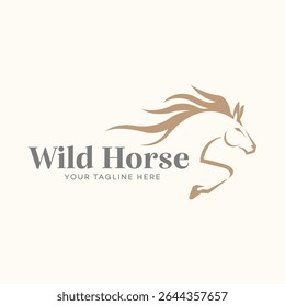 Elegante Wild Horse Logo Design Correr, Gracioso, Natureza, Velocidade, Poder