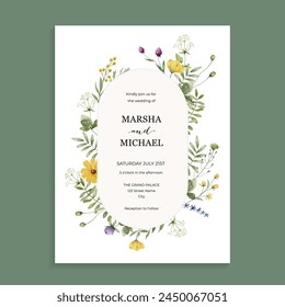 Elegant Wildflower Wedding Invitation Template	