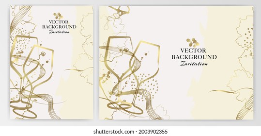 Elegant wine background design. Illustration of wine glasses and golden details. Elegant background for party and event invitation. Vector