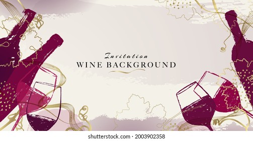 Elegant wine background design. Modern illustration wine glass and bottle with golden details. Elegant background for events, promotions, parties, anniversaries. Vector